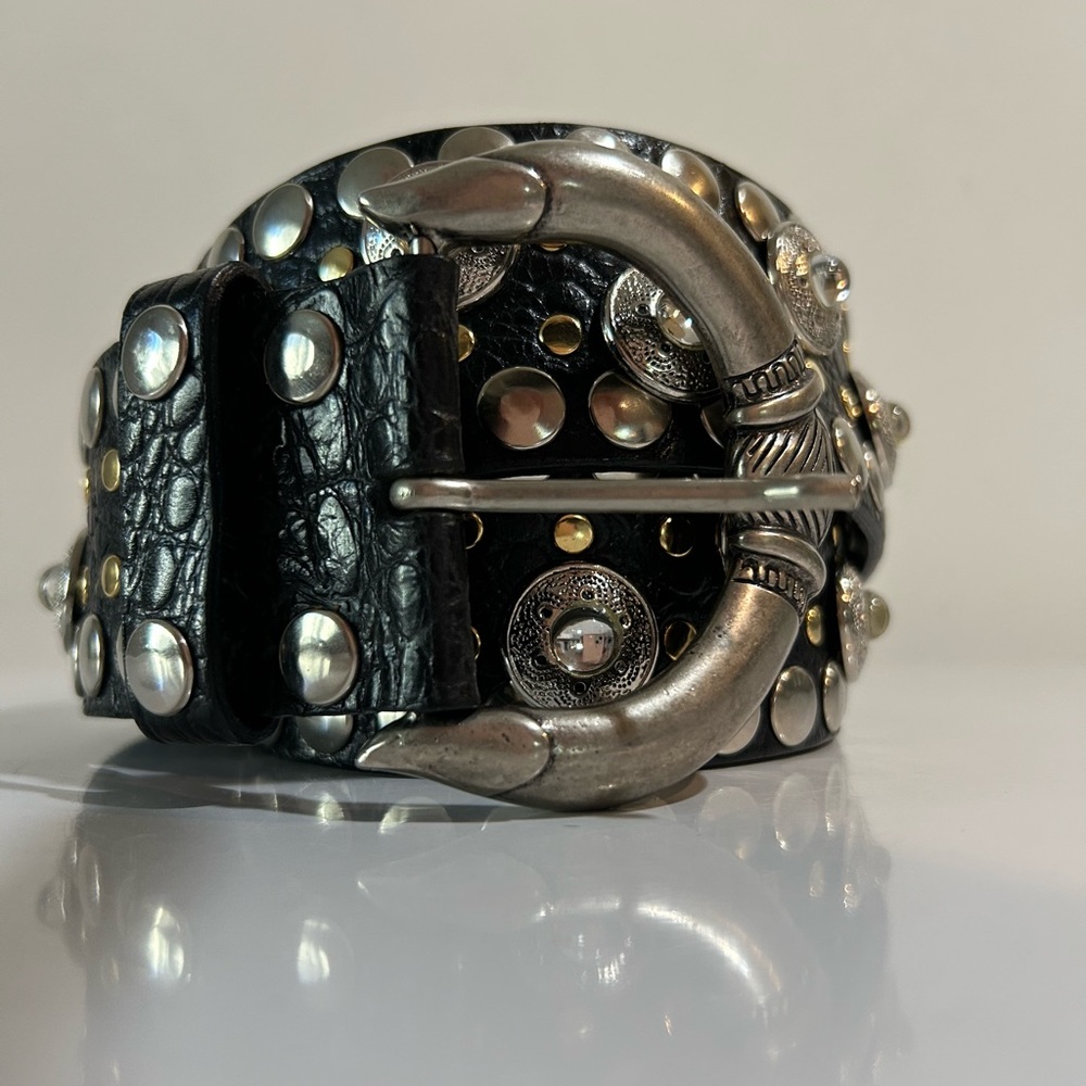 NANNI Studded  Heavy Western Buckle Black & Mixed Metal Conchos Size 100/40